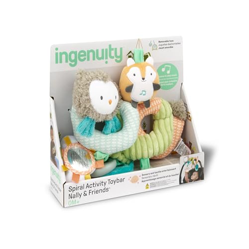 Image of Ingenuity Nally & Friends Spiral Activity Toy Bar - Multi-Texture Removable Toys, BPA-Free Silicone Teether