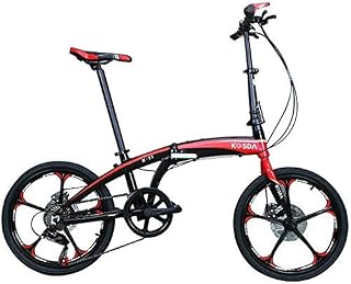 FHKBB 20 Inch Folding Bicycle Shifting - Men's And Women's Bicycles - Adult Children's Students Aluminum Ultralight Portable Folding Bicycle,Yellow (Color : Red)