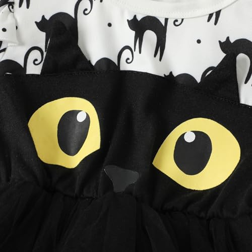 Toddler Girls Halloween Dress Long Sleeve Cat Pumpkin Print Dresses Baby Cute Holiday Party Outfit 2-7T3