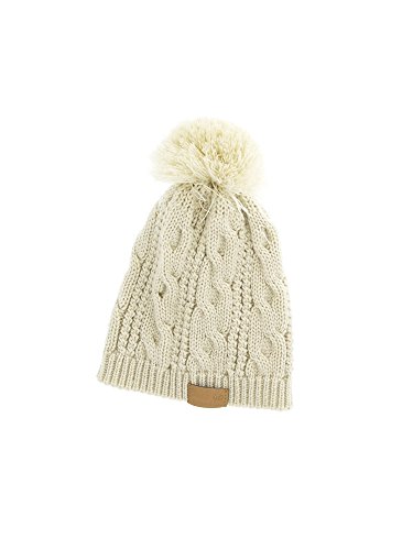 Cable Pom Pom Beanie Unisex - Cream Thick and Warm
