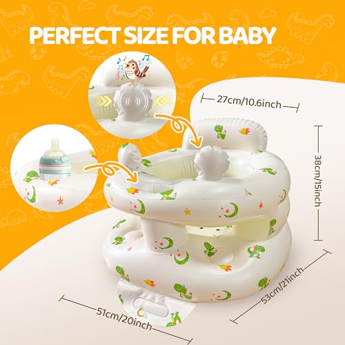 Image of Inflatable Baby Seat for Babies 3-36 Months, Sit Me Up Floor Chair with Built-in Air Pump, Squeaky Dinosaur Ears & Full Support Design, Infant Chair for Sitting & Feeding - Dinosaur