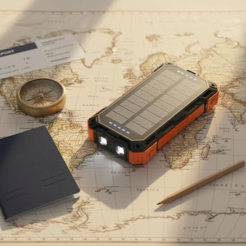 Image of LRSA Solar Power Bank, 33W 40000mAh, Magnetic Wireless Charging, with LED Flashlight and Compass, for Camping(Black) R-906