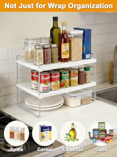 JUPELI Foil and Plastic Wrap Organizer, Expandable Kitchen Pantry Storage, Height Adjustable Cabinet Rack for Kitchen Organization, Aluminum Foil -3 Tier 9.8" to 15.6"L - Image 6