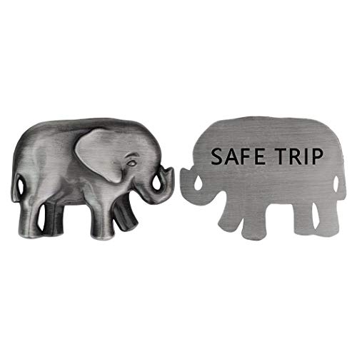 Portafortuna da viaggio a forma di elefante (peltro), con messaggio di augurio ”Safe trip” sul retro, deliziosa idea regalo per chi intraprende un viaggio,(FBA)