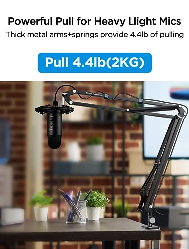 Microphone Arm Desk Mount For Blue Yeti/Snowball/Hyperx Quadcast/Shuresm7B/Sm58/Mv7/Fifine/Rode/At2040, Bietrun Metal 360°Adjustable Scissor Desk Boom Arm With Handheld Mic Clip, 3/8" To 5/8" Adapter #TOP4