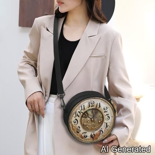 Image of Women Novelty Round Clock Shape Zippered Clock Purses for Women Tote Handbag Shoulder Bag, Gift for Mom Girlfriend