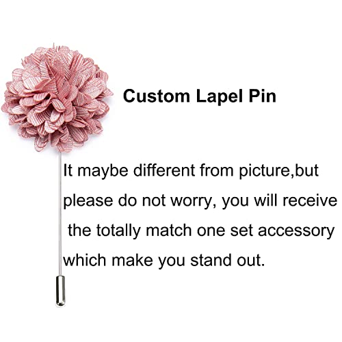 Hi-Tie Men's Blush Pink Solid Cravat Lapel Pin Set Silk Ascot Handkerchief Cufflinks For Wedding Party Formal Scarf Dress #TOP6