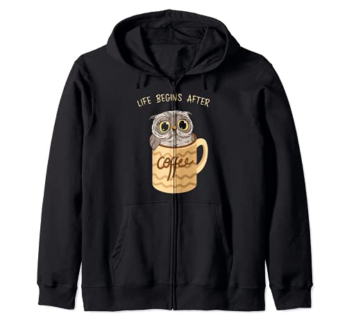 Night Owl Coffee Office Owl - La vida comienza después del café Sudadera con Capucha