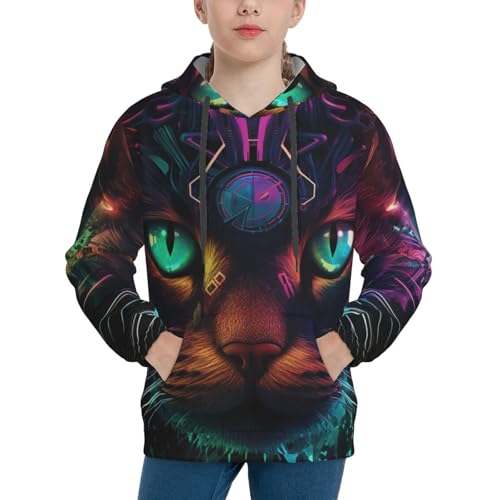 Futuristic Cat Warrior Hoodies for Teen - Clothes Size Youth Pullover Hoodies & Sweatshirts with Pocket