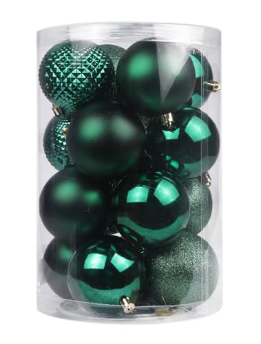 YYCRAFT 16ct Christmas Ball Ornaments 8CM for Xmas Tree Christmas Decorations Shatterproof Hooks Included (Dark Green, L)
