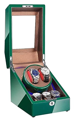 Caja de Reloj Automático Reloj Caja de Winder for 2 Reloj automático + 3 Espacio de Almacenamiento Pintura de Piano Verde Acabado Fuente de alimentación Dual de Doble Potencia Cover