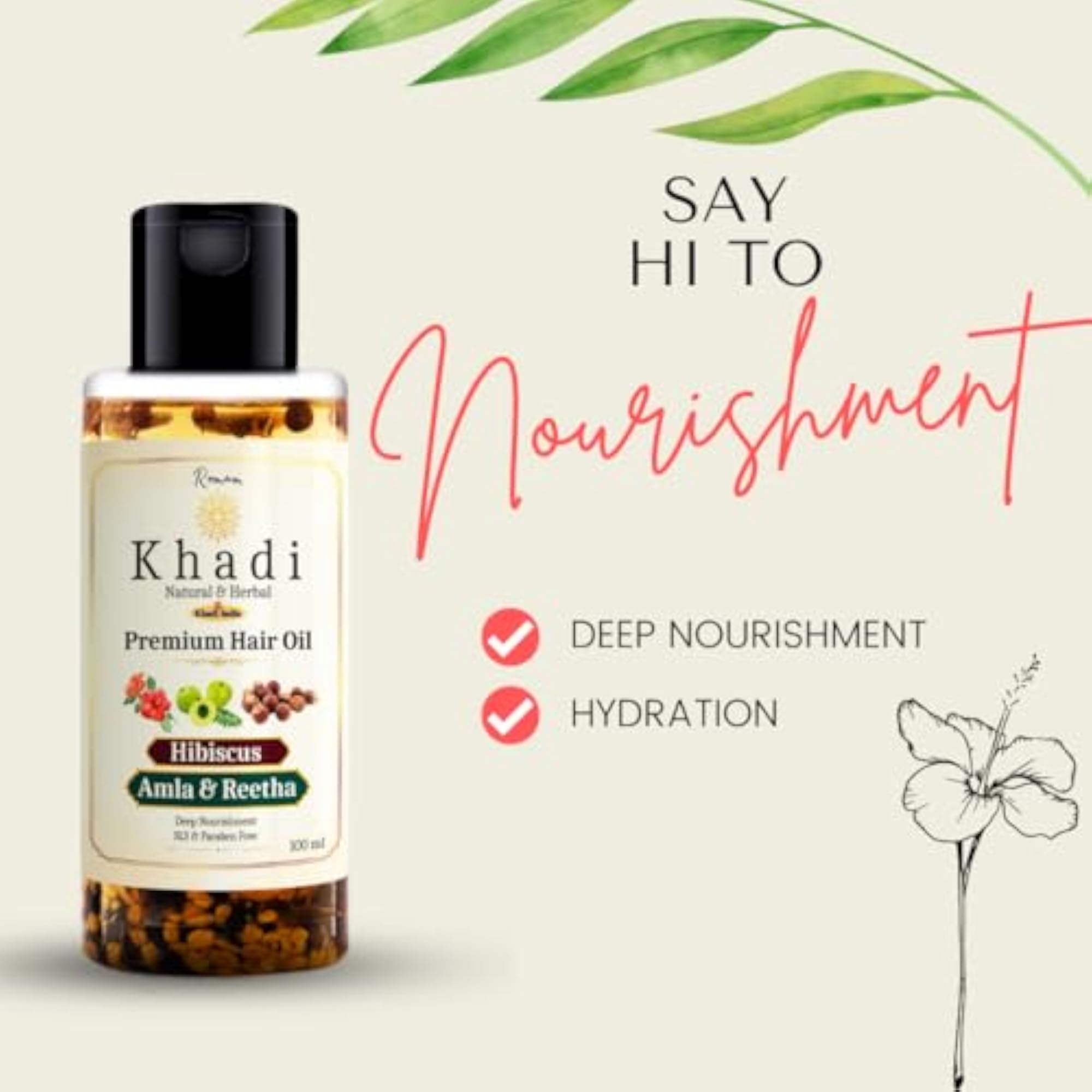 KHADI Hibiscus, Amla & Reetha Premium Hair Oil, Deep Nourishment