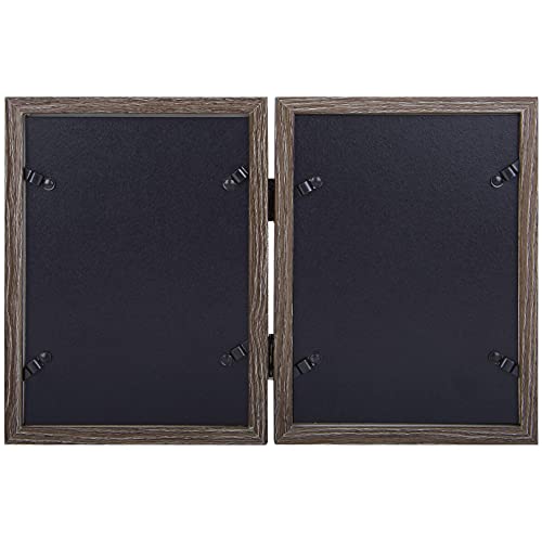 Aevete 5X7 Double Picture Frames Hinged Wood Folding Picture Frames Vertically Display, Real Glass Front, Gray #TOP5