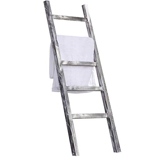 MyGift 4.5-Foot Weathered Wood Decorative Blanket Storage Ladder