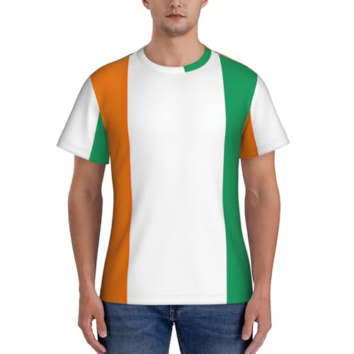 Bandiera della Costa d'Avorio Stampato Uomo Classico Moda Manica Corta Confortevole T-Shirt Palestra Allenamento Sport Attività, Nero , XXL