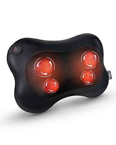 Naipo Almohada de Masaje para Cuello y Espalda Shiatsu Cojín Masajeador de PU Negro con Función de Calor para Relajar las Contracturas y Dolores Musculares en Casa, Oficina y Coche 2 Años Garantía
