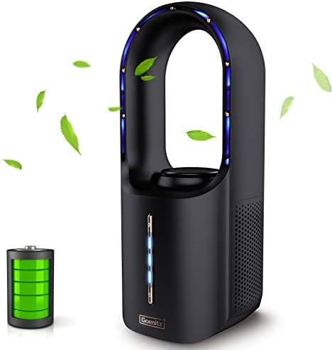 SISMEL Bladeless Desk Fan, Personal Small Fan Quiet Table,11.8 Inch Rechargeable Battery Operated Fan with 3 Cooling Speeds,Colorful Light, Aromatherapy Portable Fans for Home Bedroom (Black)