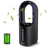 SISMEL Bladeless Desk Fan, Personal Small Fan Quiet Table,11.8 Inch Rechargeable Battery Operated Fa