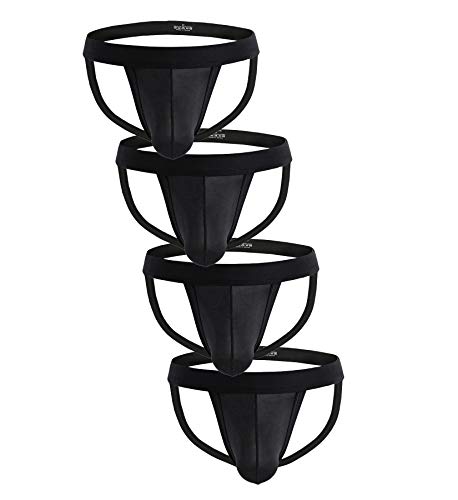 Coodyake Men's Athletic Supporter Performance Jockstrap Elastic Waistband Jock Straps Underwear Pack (4P-Black, Medium) #TOP14