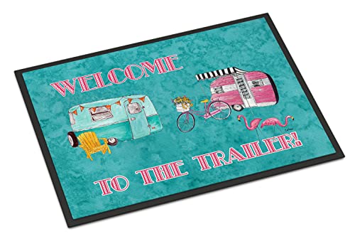 Caroline's Treasures 8760JMAT Welcome to the Trailer Doormat 24x36 Front Door Mat Indoor Outdoor Rugs for Entryway, Non Slip Washable Low Pile, 24H X 36W