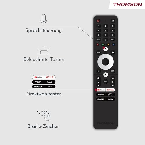 Thomson 24 Zoll (60cm) HD LED Smart TV, Wi-Fi, Sprachsteuerung, HDR10, Dolby Audio, Triple-Tuner (Kabel/Satellit/Antenne), HDMI, USB, 1.5GB RAM, 8GB Flash - 24HT2S15