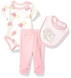 Rene Rofe Baby Kids' Little Newborn 3 Piece Long Sleeve Bodysuit, Pant and Bib Set, Rose, 6-9 Months
