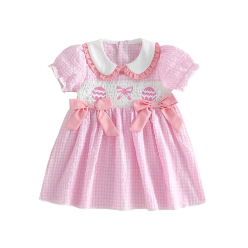 mlpeerw Toddler Baby Girl Easter Outfit Easter Eggs Smocked Dress Puff Sleeve Doll Collar Dreeses...