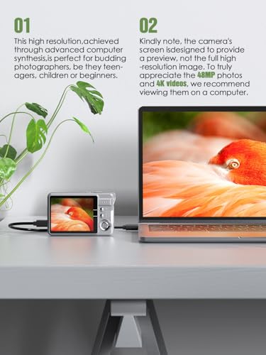 Andoer Câmera digital compacta: 4K 48MP, foco automático, zoom de 16x, anti-vibração, detecção de ro