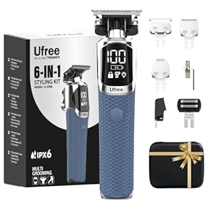 Ufree 6-in-1 Professional Beard Trimmer for Men, IPX6 Waterproof Electric Shaver Razor, Cordless Body Hair Trimmer for Mustache, Nose, Type-C Mens Gooming Kits, Birthday Valentines Gifts for Him