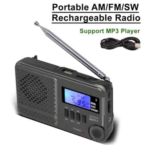 Radio portátil AM FM SW con MP3 y reloj digital miniatura 3