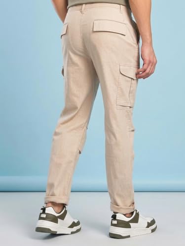 Image of Vogaan Men Cotton Linen Blend Cargo Pants | Mid Rise Regular Fit Casual Trousers | Multi Pocket Utility Bottom Wear | Comfortable Breathable Fabric Travel Outdoor Styling