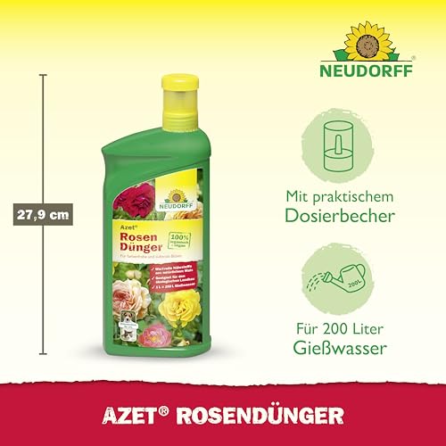 Neudorff Azet RosenDünger - 100% natürlicher Bio Dünger mit Extra Kalium für blütenreiche und intensiv duftende Rosen auf dem Balkon oder im Garten, 1 Liter
