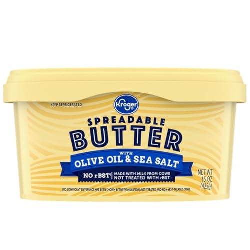 Butter with Olive Oil and Sea Salt Spreadable Tub, 15 oz, Creamy Smooth Blend, Cholesterol Conscious, for Cooking, Baking & Spreading