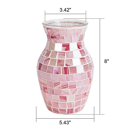 Covege Pink Vase For Flowers - Handmade Mosaic Glass Vase For Home Decor ,Modern Decorative Flower Vases For Bedroom Kitchen Living Room Centerpieces thumb #6