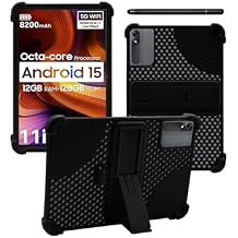 Case for Blackview Tab 90WiFi Android 15 Tablet 11 inch,WUNIAK Hollow Back Design,Heat Dissipation Shockproof Lightweight Adjustable Kickstand Silicone Shell&Kids Friendly Soft Case,Black