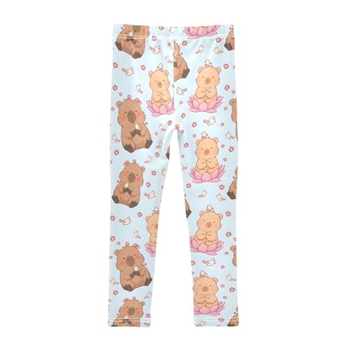 Cute Capybara Flowers Bird Girls Leggings Ultra Soft Compression Yoga Gym Pants for Kids 4-10T2