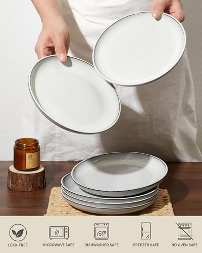 Image of Pokini Ceramic Dinner Plates Set of 6, 8inch Salad, Dessert Plates Dishes | Reactive Glaze Stoneware Dish Set, Dinner Plate for Dessert, Salad, Appetizer, Microwave & Dishwasher Safe, Scratch Resistant