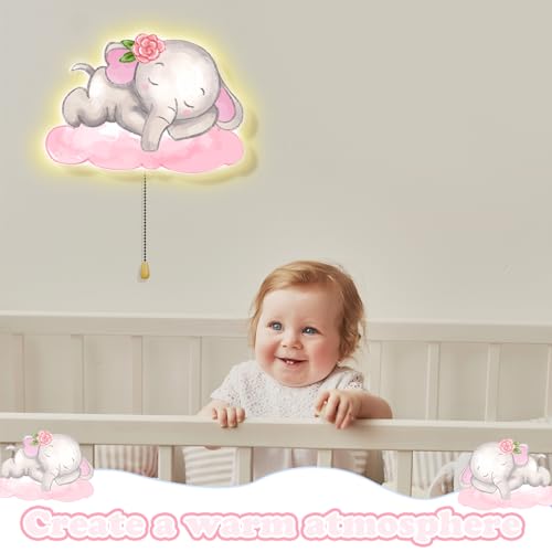 Aurelema Elephant Night Light Wall Lamp Sleeping Nursery Lighting Cute Floating Battery Operated Hanging Lamp for Baby Boys Girls Bedroom Room Nursery Wall Decorations by Aurelema - Image 3