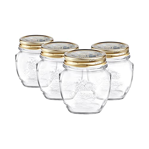 Bormioli Rocco 4x Clear 300ml Quattro Stagioni Glass Preserving Jars - Airtight Screw Lids Storage Canning Mason Jam Preserve Container Set