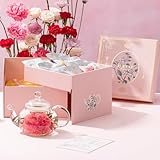 リムテー ホワイトデー 女性に人気 お茶 ギフト(カーネーション 花茶 10種+ガラス ティーポット+豪華二段箱)優雅セット 工芸茶 中国茶 詰合せ 内祝い お返し 誕生日 プレゼント 母 義母 上司 部下 同僚 実用的 茶器 食器 雑貨