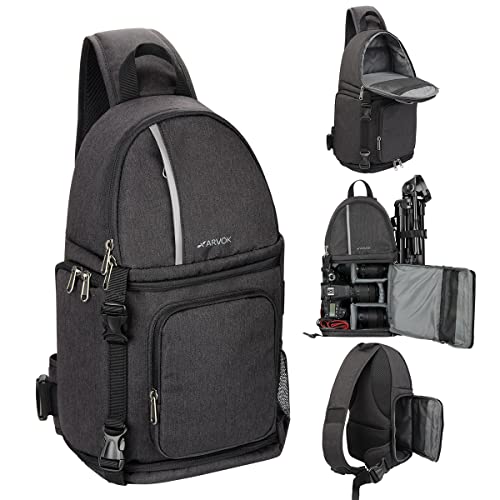 Arvok Bolso de hombro para cámara, mochila impermeable para cámara con funda para lluvia y sujección para trípode, bolso para cámara profesional para Canon Nikon Sony Fujifilm DSLR, SLR y objetivos