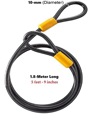 Tri-Circle Bike Lock Security Loop Cable Heavy Duty10mm Steel Coiled Extended Long Length 1.8M Plastic Coating, Black Yellow,TC-607