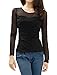 Allegra K Women Scoop Neck Long Sleeves Sheer Mesh Panel Slim Fit Shirt S Black