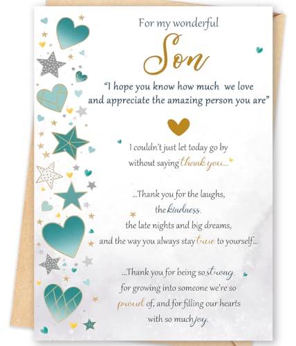Missonemi Son Birthday Card from Mom and Dad – Heartfelt Birthday Gifts Card for Son, Emotional Thank You Message, Meaningful Birthday Greeting Card for Adult or Teen Son