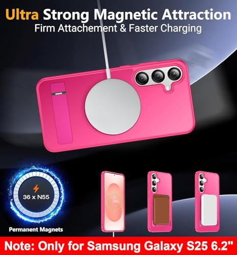 Image of SPIDERCASE Magnetic for Samsung Galaxy S25 Case, [3 Stand Ways][ Military Grade Drop Protection] with Invisible Stand Shockproof Slim Case for Samsung Galaxy S25 6.2 inch, Rose Red