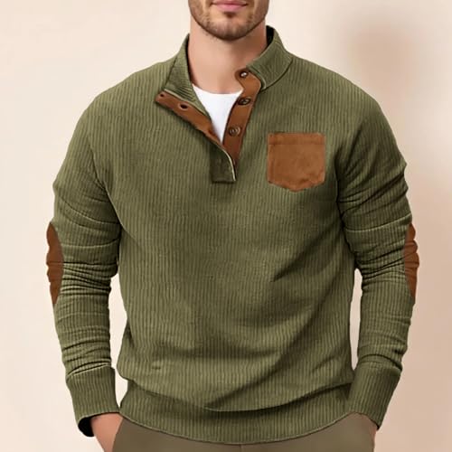Hawyet Corduroy Pullovers for Men Retrp Style Stand Collar Elbow Patched Long Sleeve Winter Fall V Neck Sweaters2