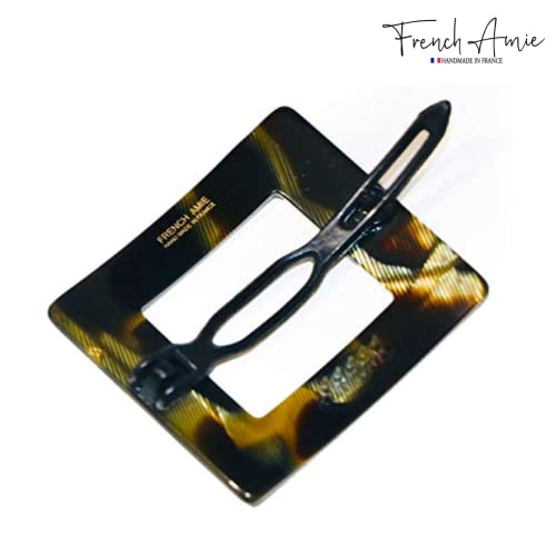 French Amie Pinzas para el cabello de acetato de celulosa hechas a mano, tamaño pequeño cuadrado caramelo dorado, sin metal, pinzas francesas para mujeres miniatura 3