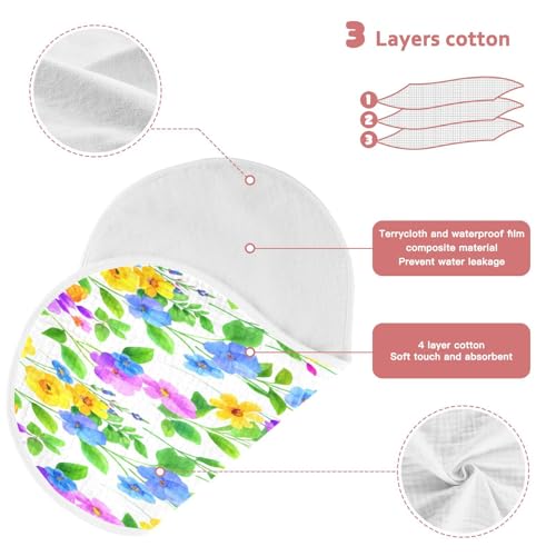 Kigai Colorful Flowers Burp Cloths for Baby 4-Layer Cotton Muslin Burping Cloths 22x11 inch Super Soft & Absorbent Spit Up Burp Rags for Newborn Boys Girls 2 Pack3