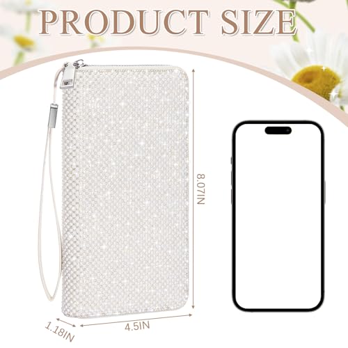 Image of MotiMind White Bling Gift Glitter Sparkly Wallet for Women Rhinestone /Pearl Wallet RFID Blocking Phone Purse Gifts for Mother's Day (Pearl)