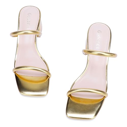 Image of Goderci Women's Chunky Block Low Heeled Sandals | 2 Strap, Square Open Toe, Slip On, Mule Heels